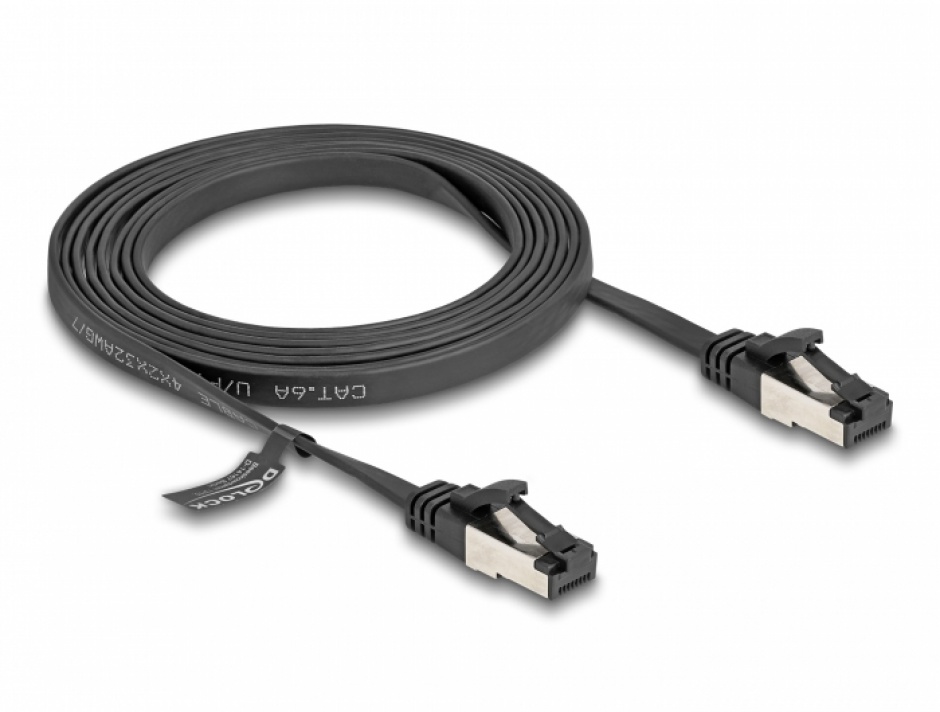 Imagine Cablu de retea RJ45 FTP Cat.8.1 flat/flexibil 2m Negru, Delock 80180