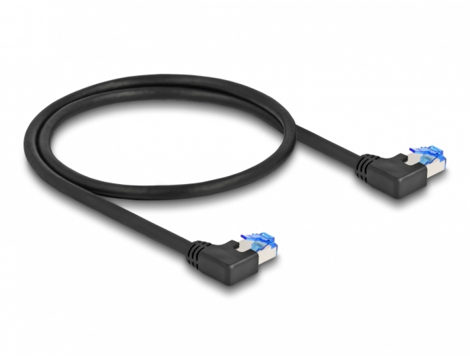Imagine Cablu de retea RJ45 Cat.6A SFTP LSOH unghi 90 grade stanga 0.5m Negru, Delock 80209
