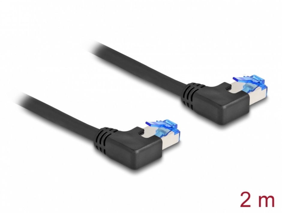 Imagine Cablu de retea RJ45 Cat.6A LSOH SFTP unghi 90 grade stanga 2m Negru, Delock 80211