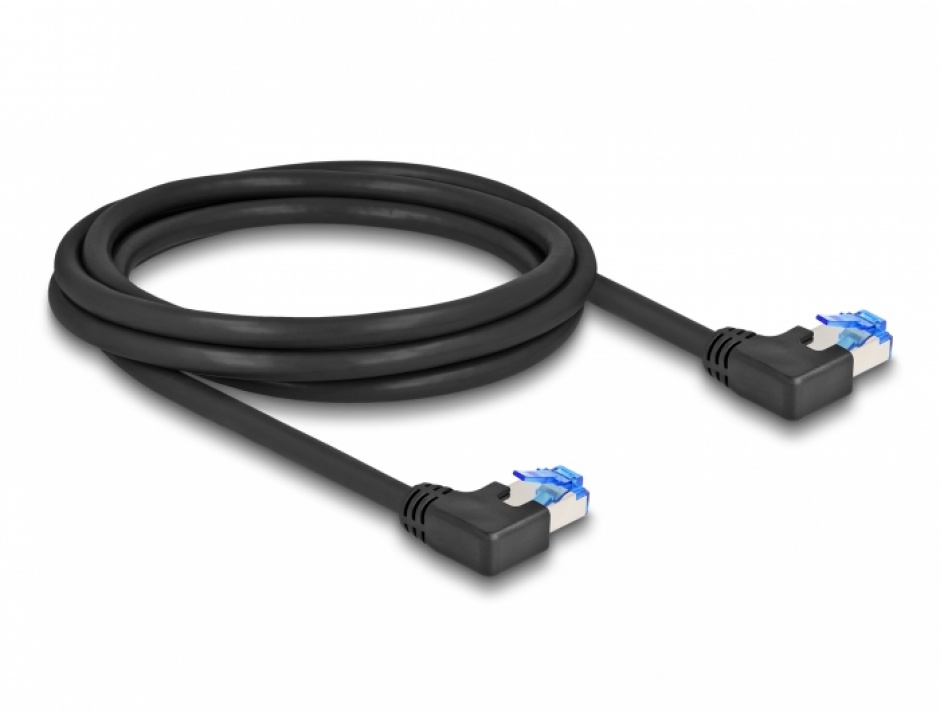 Imagine Cablu de retea RJ45 Cat.6A LSOH SFTP unghi 90 grade stanga 2m Negru, Delock 80211