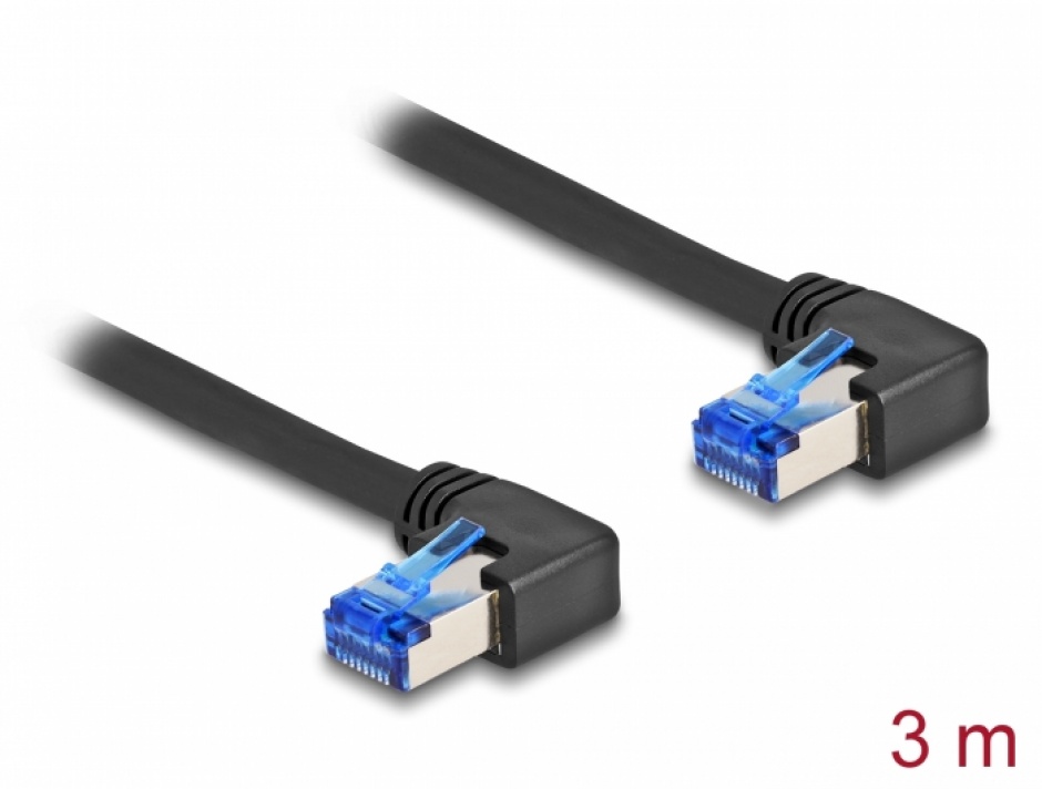 Imagine Cablu de retea RJ45 Cat.6A SFTP LSOH unghi 90 grade dreapta 3m Negru, Delock 80216
