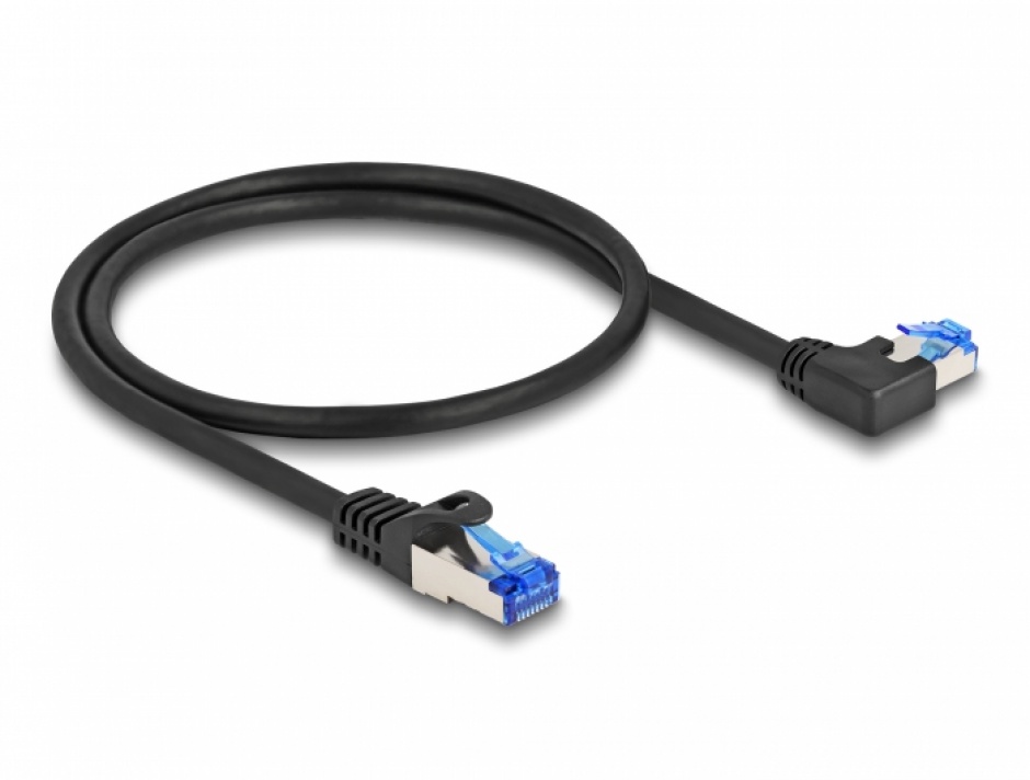 Imagine Cablu de retea RJ45 Cat.6A SFTP LSOH drept/unghi 90 grade stanga 0.5m Negru, Delock 80217