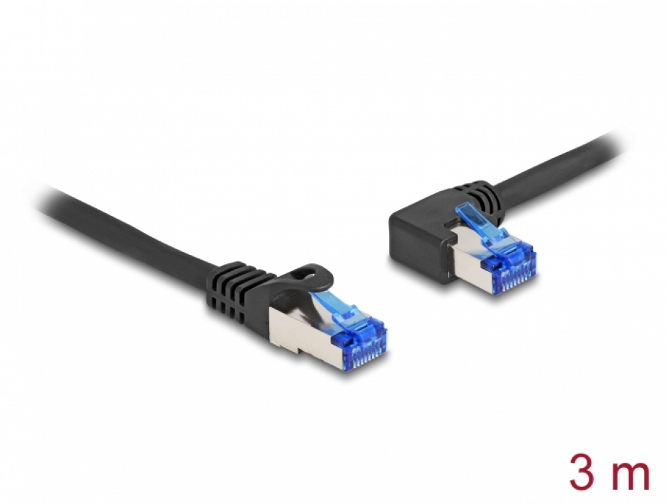 Imagine Cablu de retea RJ45 Cat.6A SFTP LSOH drept/unghi 90 grade stanga 3m Negru, Delock 80220