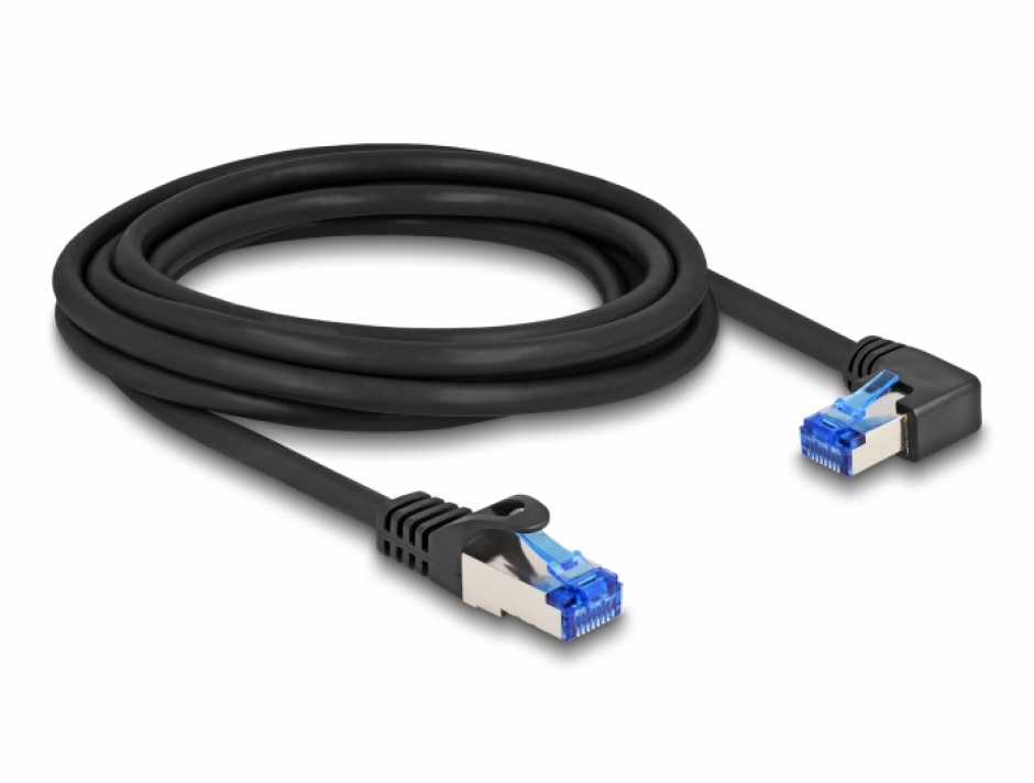 Imagine Cablu de retea RJ45 Cat.6A SFTP LSOH drept/unghi 90 grade dreapta 3m Negru, Delock 80224