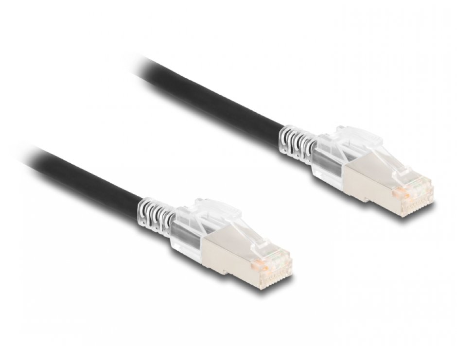 Imagine Cablu de retea RJ45 Cat.6A S/FTP cu clema pentru securizare 0.5m Negru, Delock 80254