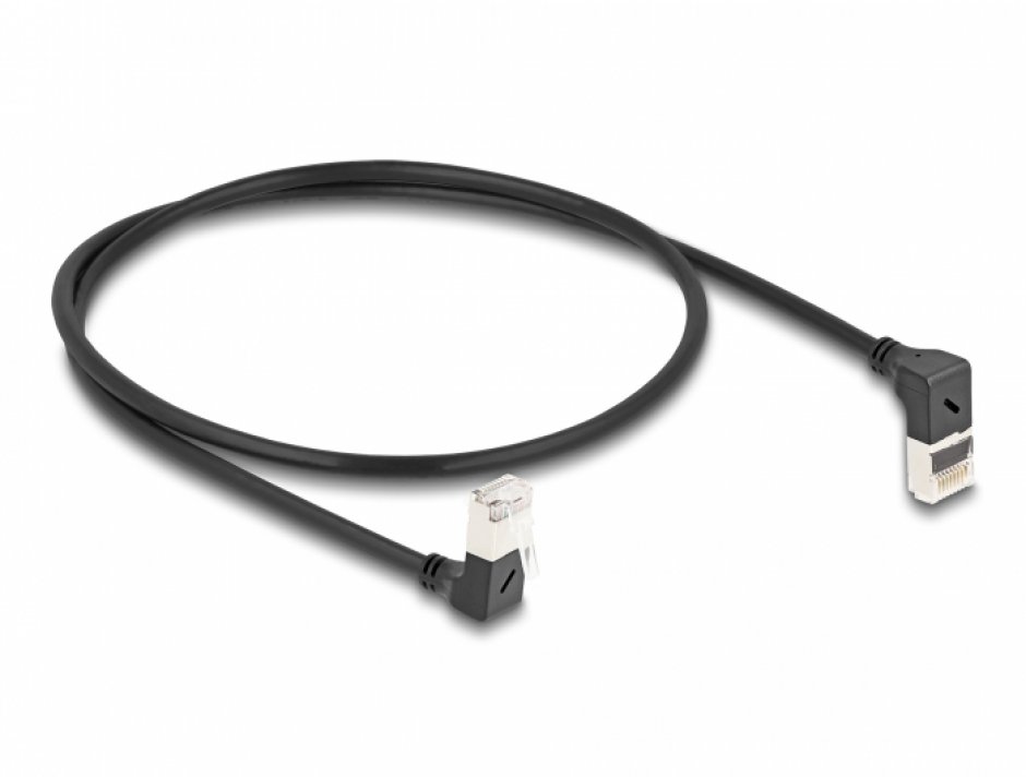 Imagine Cablu de retea RJ45 Cat.6A S/FTP Slim unghi 90 grade sus/jos 0.5m Negru, Delock 80292