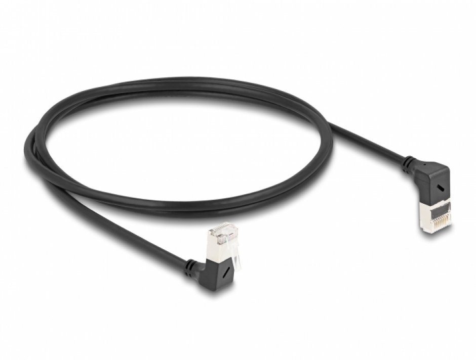 Imagine Cablu de retea RJ45 Cat.6A S/FTP Slim unghi 90 grade sus/jos 1m Negru, Delock 80293