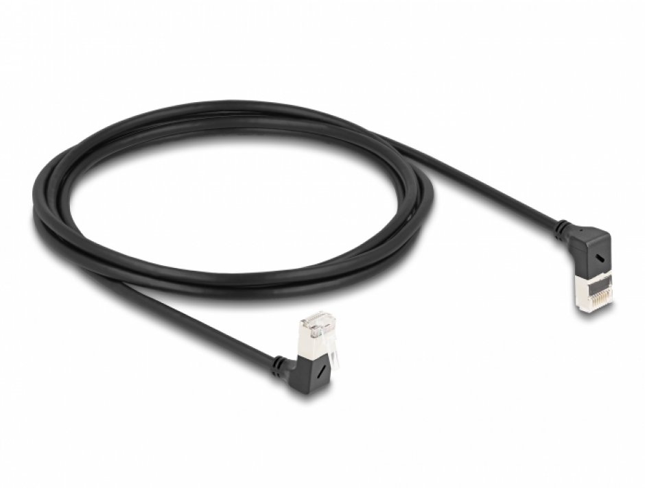 Imagine Cablu de retea RJ45 Cat.6A S/FTP Slim unghi 90 grade sus/jos 3m Negru, Delock 80295