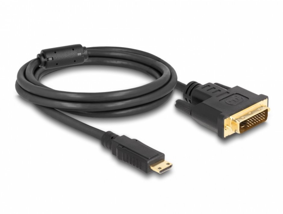 Imagine Cablu Mini-C HDMI la DVI T-T 2m Negru, Delock 83583