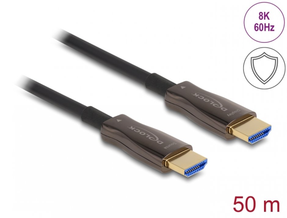 Imagine Cablu activ optic HDMI 8K60Hz/4K144Hz cu protectie metalica T-T 50m, Delock 86034