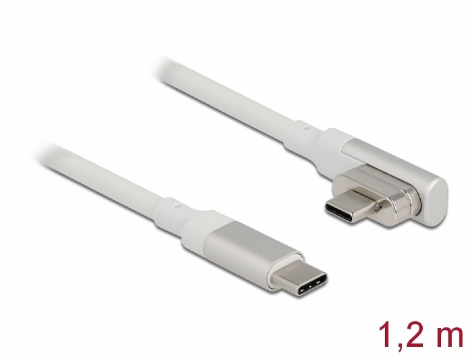 Imagine Cablu Thunderbolt 3 (USB-C) magnetic drept/unghi 90 grade 4K60Hz/100W 1.2m Alb, Delock 86703