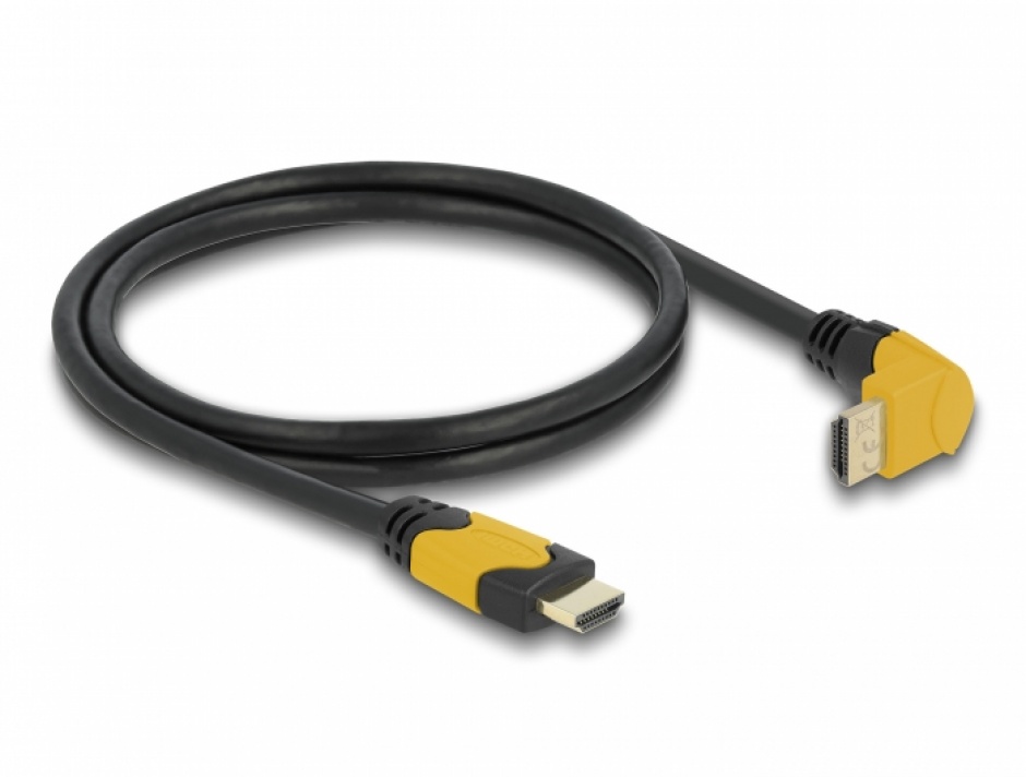 Imagine Cablu Ultra High Speed HDMI 8K60Hz/4K240Hz drept/unghi 90 grade sus T-T 1m Negru/Galben, Delock 8698