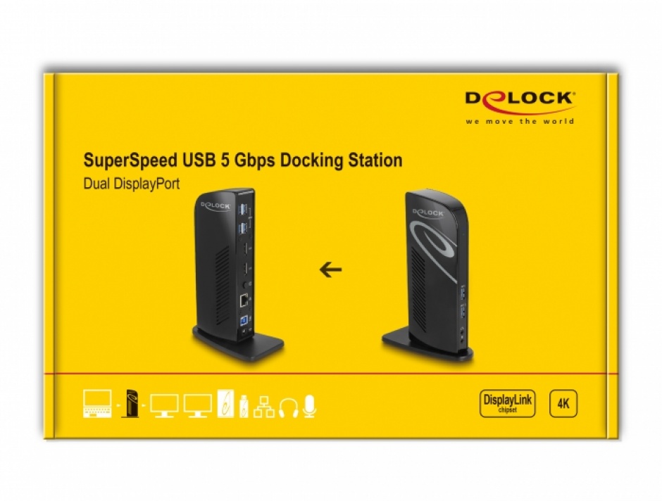 Imagine Docking station Dual DisplayPort 4K / USB 3.2 / LAN / Audio (Displaylink), Delock 87728