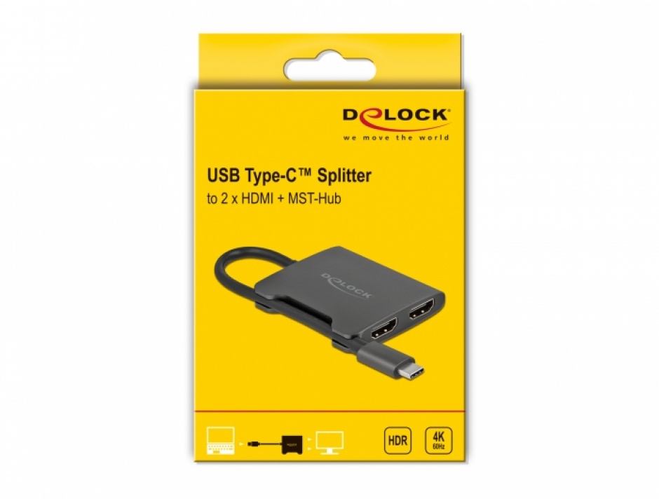 Imagine Multiplicator USB type C (DP Alt Mode) la 2 x HDMI 4K60Hz MST, Delock 87778