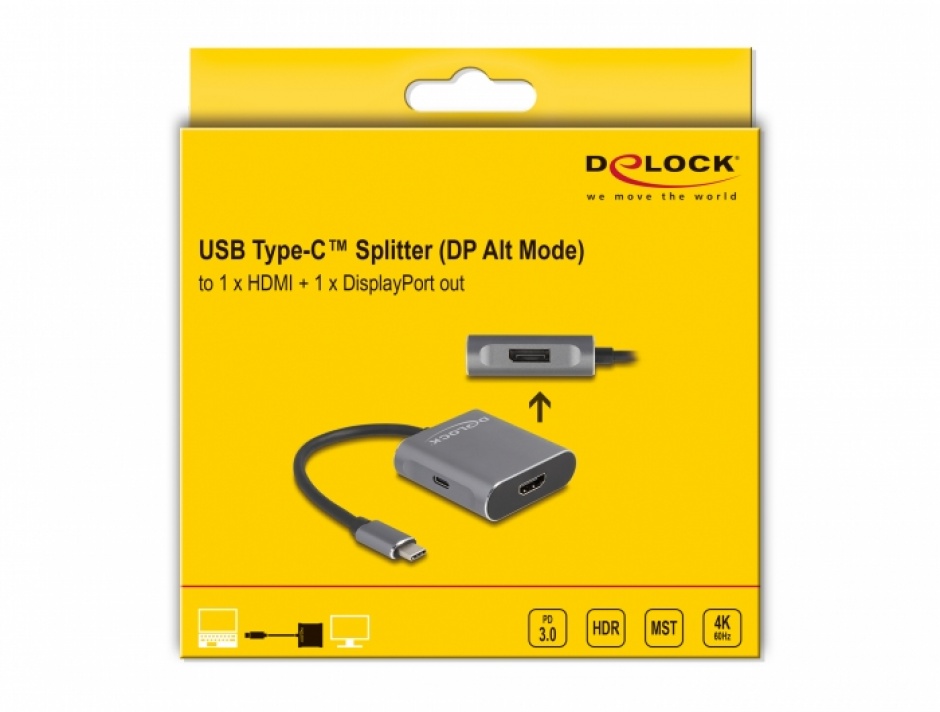 Imagine Adaptor USB type C (DP Alt Mode) la Displayport MST/HDMI 4K60Hz + PD, Delock 87867