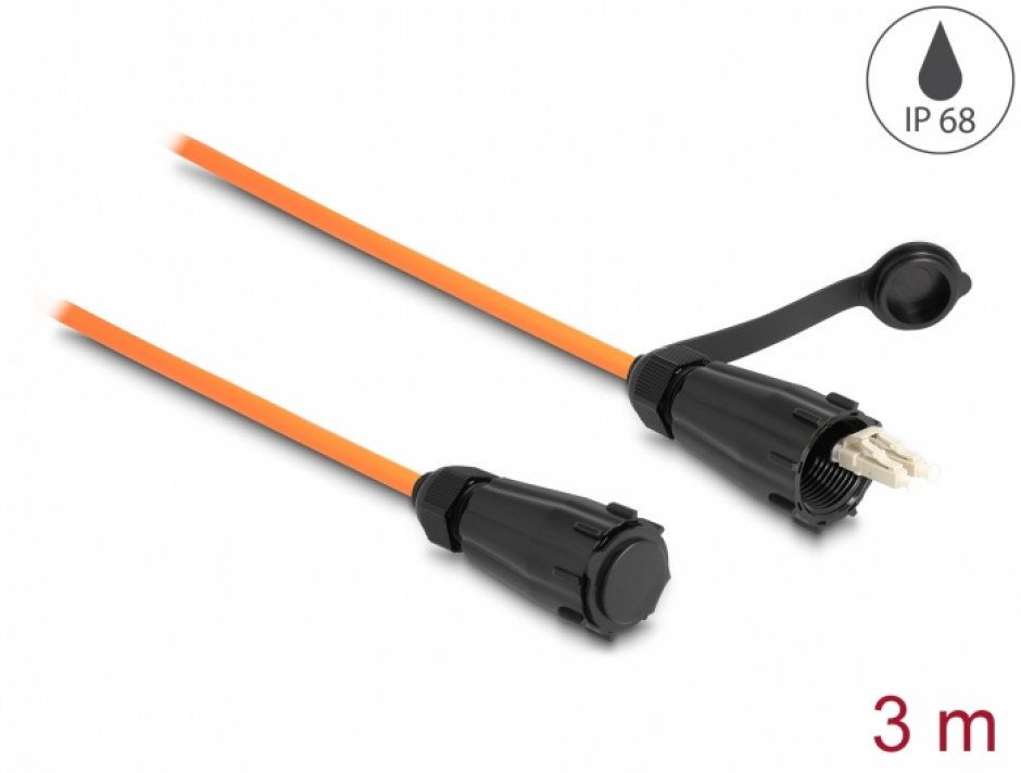Imagine Cablu fibra optica LC Duplex la LC Duplex multi-mode OM2 IP68 protectie apa/praf 3m, Delock 87888