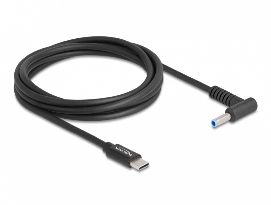 Imagine Cablu de alimentare laptop USB type C la HP 4.5 x 3.0 mm 20V/3A 1.5m, Delock 87971