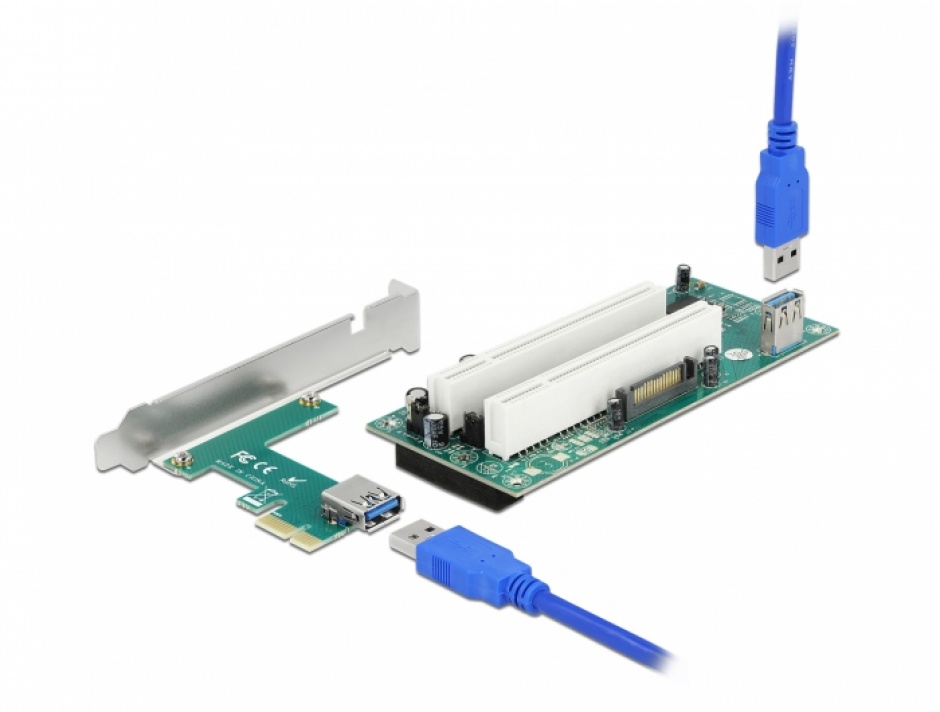 Imagine Riser Card PCI Express la 2 x slot PCI 32 Bit cu cablu 60cm, Delock 90066