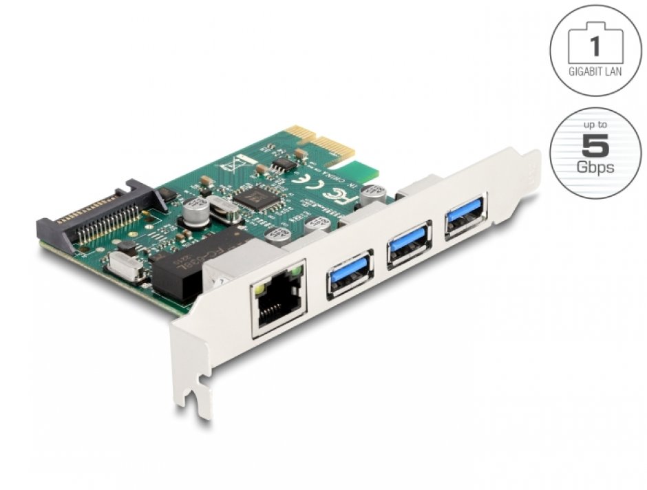 Imagine PCI Express la 3 x USB-A 3.1 + 1 x Gigabit LAN, Delock 90105