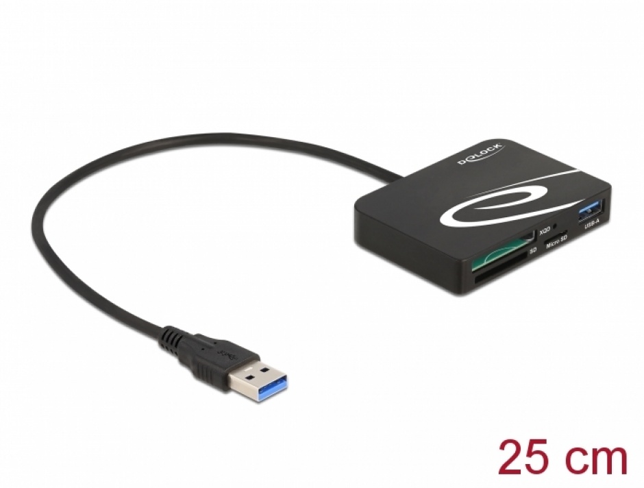 Imagine Cititor de carduri USB 3.2 Gen1-A la XQD/SD/Micro SD + USB-A, Delock 91756