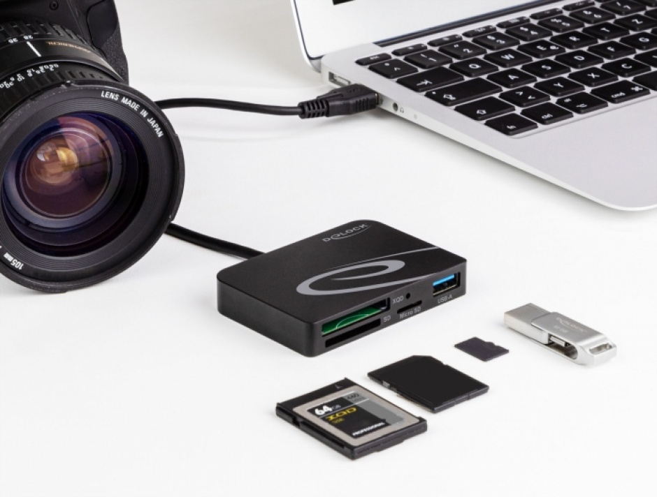 Imagine Cititor de carduri USB 3.2 Gen1-A la XQD/SD/Micro SD + USB-A, Delock 91756