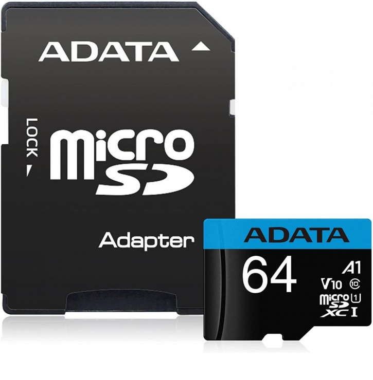 Imagine Card de memorie micro SDXC 64GB clasa 10 + adaptor SD, A-DATA AUSDX64GUICL10A1