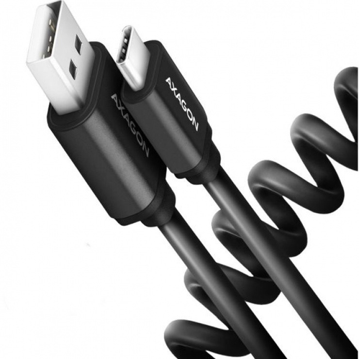 Imagine Cablu USB 2.0-A la USB type C spiralat 3A T-T 0.6m, Axagon BUCM-AM10TB