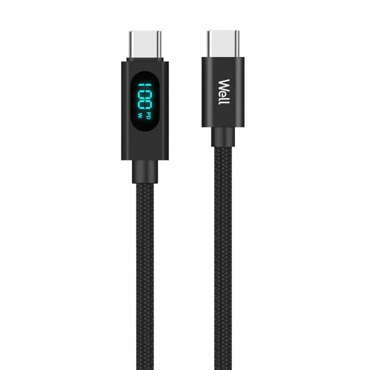 Imagine Cablu USB type C la USB type C 20V/5A/100W cu afisaj 1m Negru, CABLE-USBC/USBC-1BK10001-WL