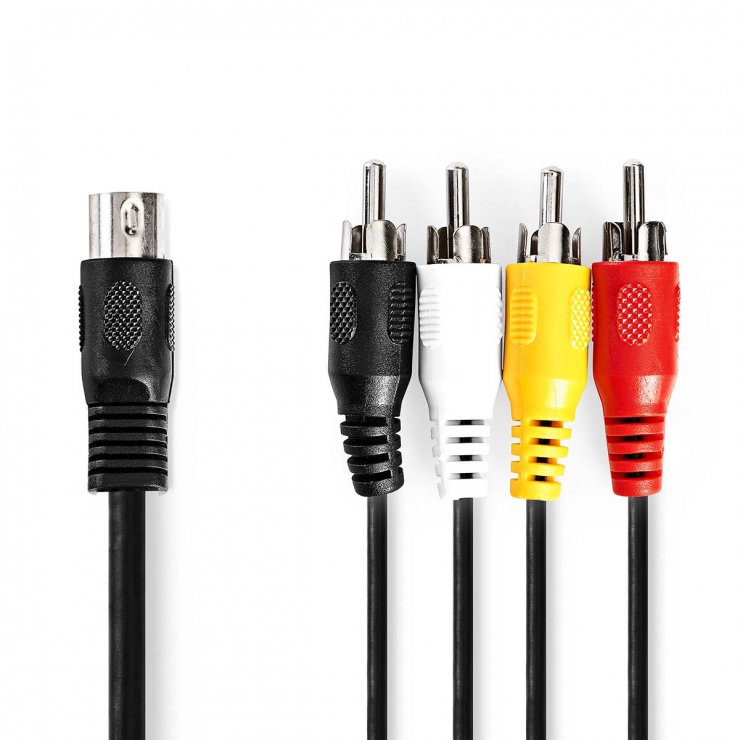 Imagine Cablu audio DIN 5 pini la 4 x RCA 1m, Nedis CAGL20400BK10