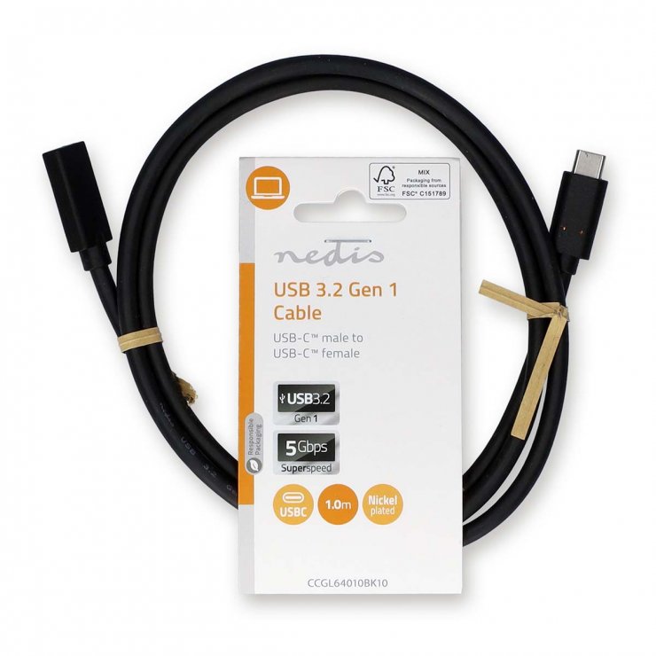 Imagine Cablu USB 3.2 Gen1 type C 60W 4K60Hz T-T 1m, Nedis CCGL64010BK10
