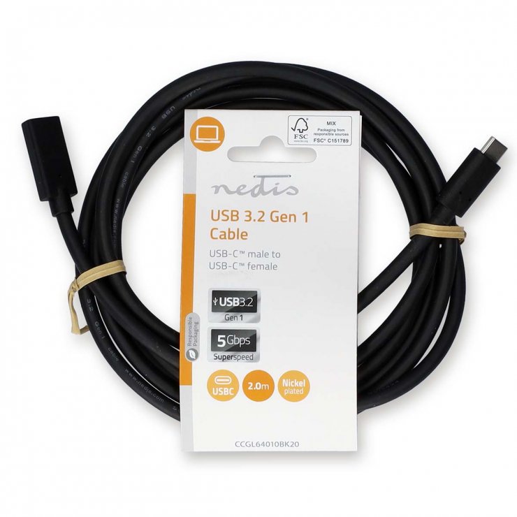 Imagine Cablu USB 3.2 Gen1 type C 60W 4K60Hz T-T 2m, Nedis CCGL64010BK20