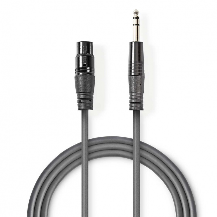 Imagine Cablu balansat XLR 3 pini la jack stereo 6.35mm M-T 1.5m Gri, Nedis COTH15110GY15