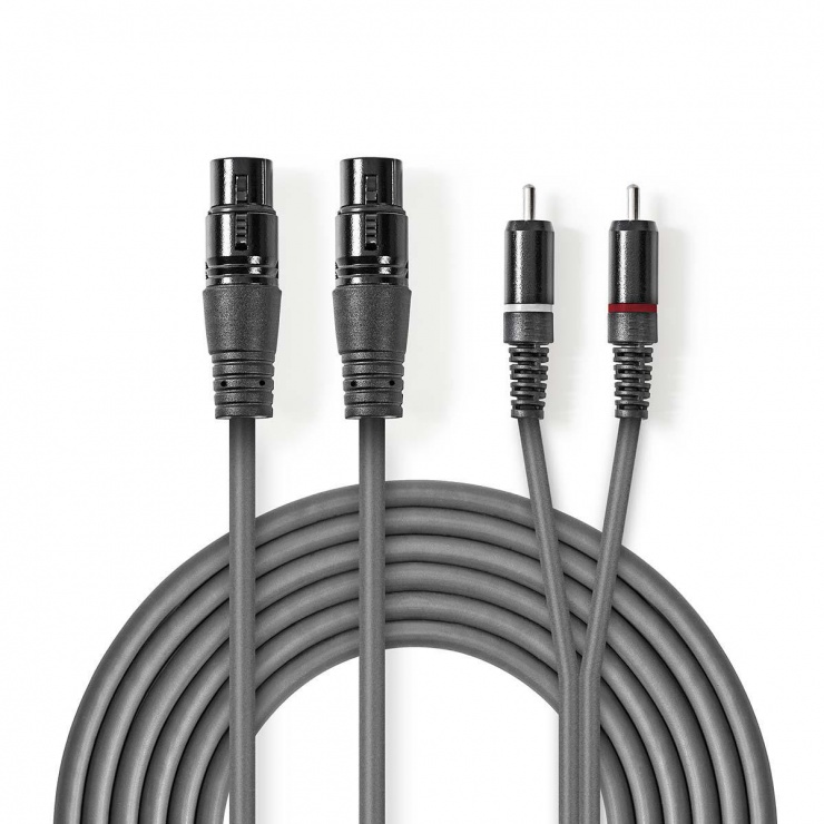 Imagine Cablu audio balansat 2 x XLR 3 pini la 2 x RCA M-T 3m, Nedis COTH15230GY30