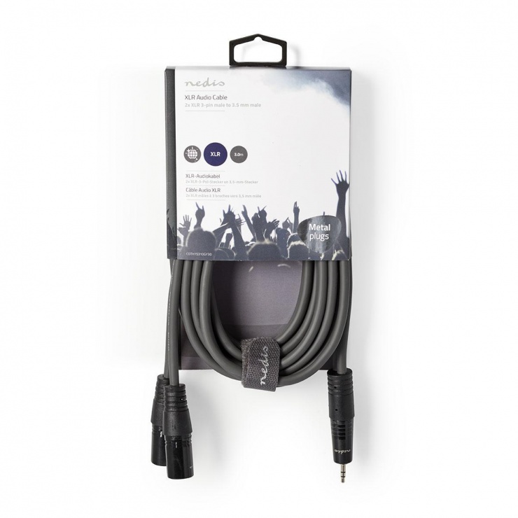 Imagine Cablu audio stereo balansat 2 x XLR 3 pini la jack 3.5mm T-T 3m Gri, Nedis COTH15310GY30