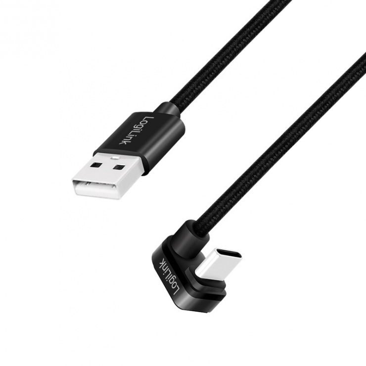 Imagine Cablu USB 2.0-A la USB type C drept/unghi 180 grade T-T 2m, Logilink CU0193