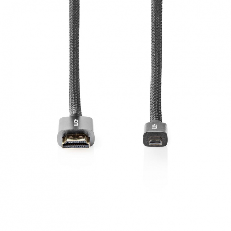 Imagine Cablu micro HDMI-D la HDMI 4K60Hz HDR T-T 2m Antracit, Nedis CVTB34700GY20