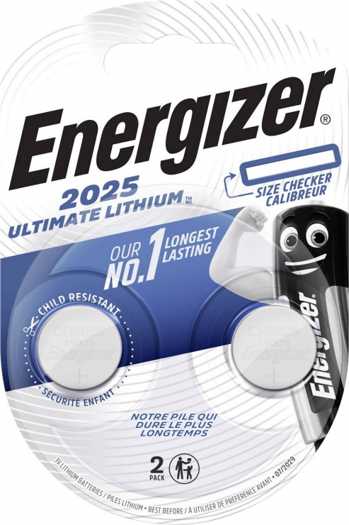 Imagine Set 2 baterii CR2025 Ultimate Lithium, Energizer