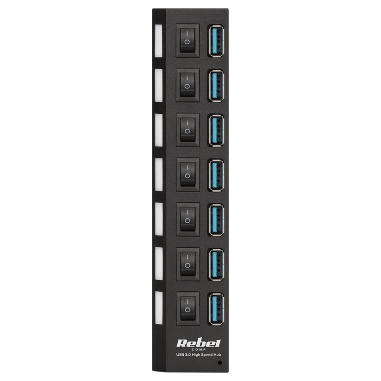 Imagine HUB USB 3.0 cu 7 porturi USB-A switch ON/OFF, KOM0941