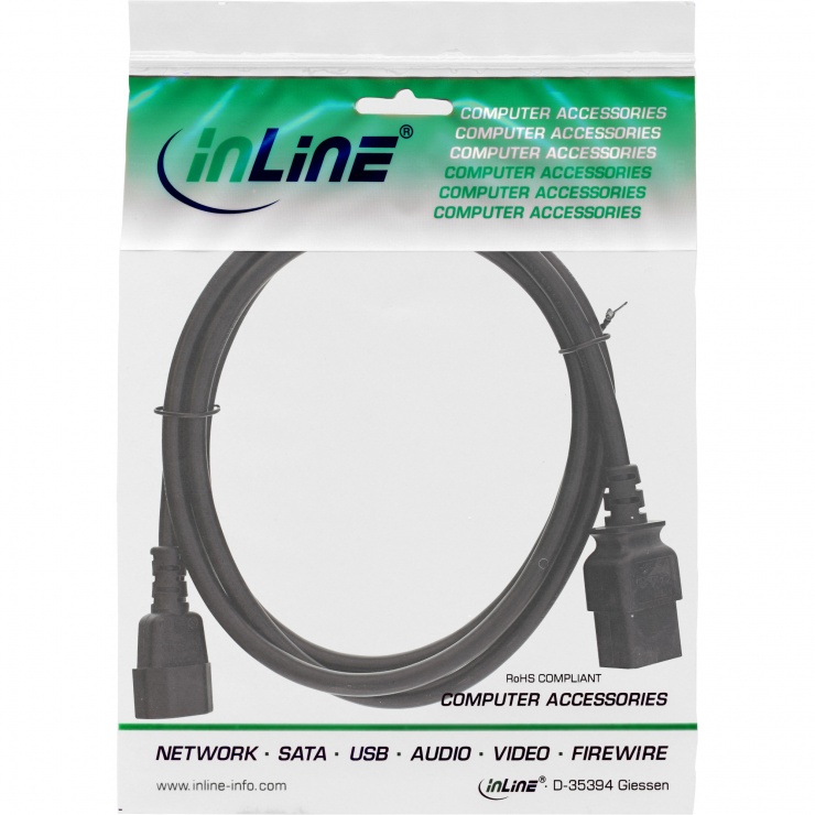 Imagine Cablu prelungitor alimentare C14 la C19 1m Negru, Inline IL16659F