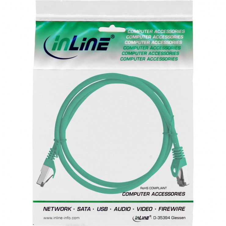 Imagine Cablu de retea RJ45 S/FTP PiMF Cat.8.1 LSOH 1m Verde, InLine IL78801G