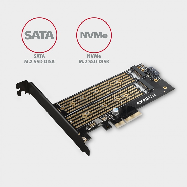 Imagine PCI Express la 2 x M.2 NVMe PCIe + SATA, Axagon PCEM2-DC