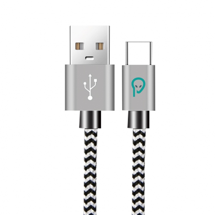 Imagine Cablu USB-A la USB type C 2.1A T-T 1.8m Alb/Negru, Spacer SPDC-TYPEC-BRD-ZBR-1.8