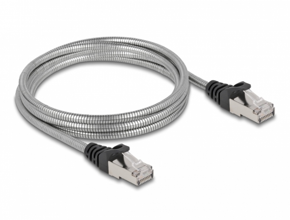 Imagine Cablu de retea RJ45 Cat.6A FTP cu izolatie metalica 2m Negru, Delock 80109
