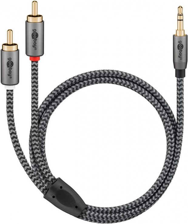 Imagine Cablu audio jack stereo 3.5mm la 2 x RCA T-T 2m brodat, Goobay Plus G65288