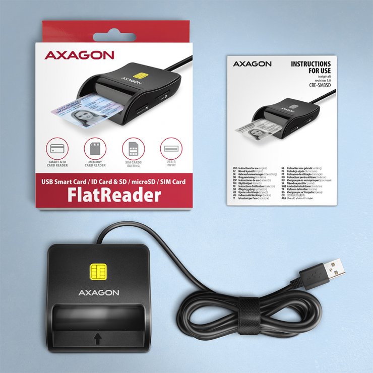 Imagine Cititor de carduri USB-A 2.0 la Smart Card/ID + SD/microSD/SIM, Axagon CRE-SM3SD