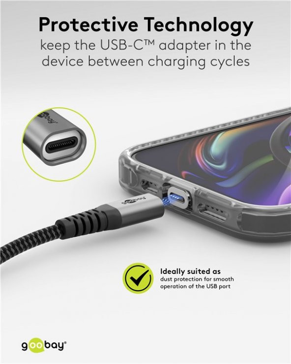 Imagine Cablu USB type C + adaptor USB-A la conector magnetic USB type C 1m brodat, Goobay G65653