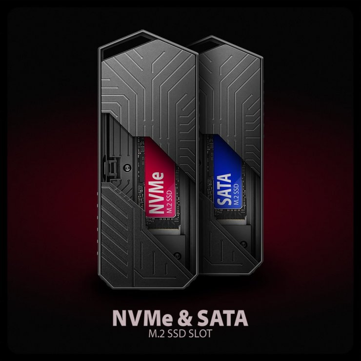 Imagine Rack extern USB type C 10 Gbps la M.2 NVMe & SATA SSD cu RGB, Axagon EEM2-GAM