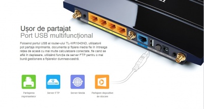 Imagine Router Wireless N Gigabit 300Mbps, TP-Link TL-WR1043ND
