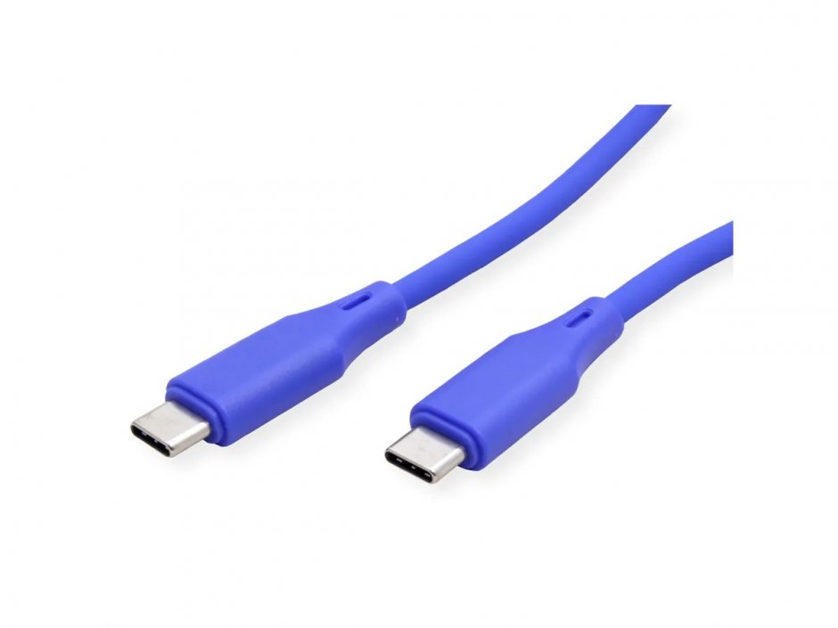 Imagine Cablu USB 2.0 type C T-T 60W silicon 1m Albastru, Roline 11.02.9123