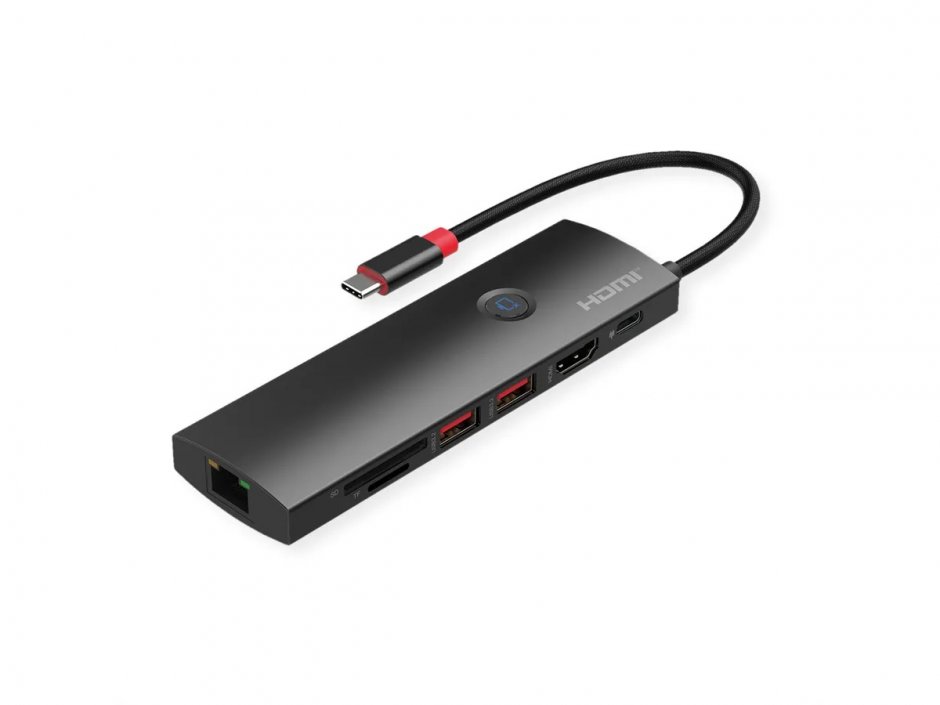 Imagine Docking station USB 3.2 Gen2 Type C la HDMI 4K60Hz/2xUSB 3.2/1xUSB Type C PD/1x Gigabit Ethernet/1x SD/microSD, Roline 12.02.1126